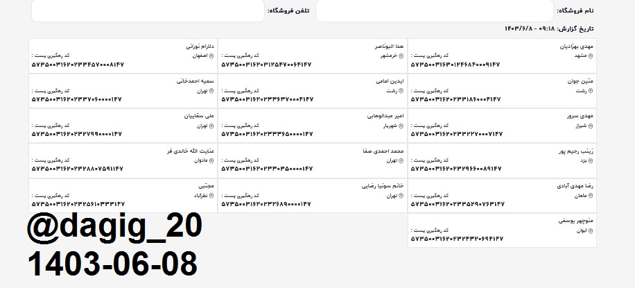 اطلاعات ارسالهای شهریور 1403