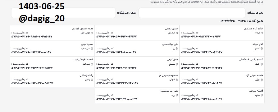 اطلاعات ارسالهای شهریور 1403