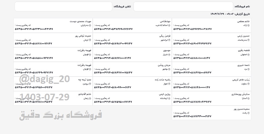 اطلاعات ارسالهای مهر 1403