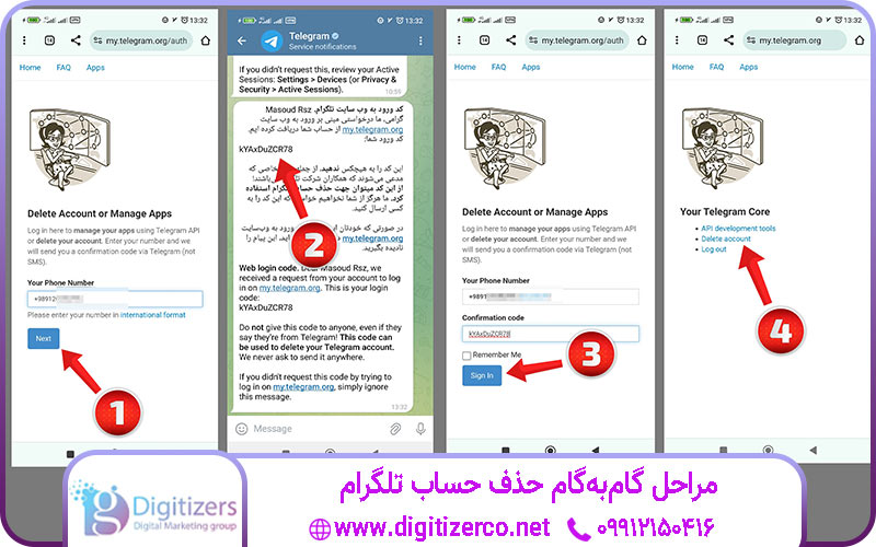 مراحل گام‌به‌گام حذف حساب تلگرام | دیجیتایزر